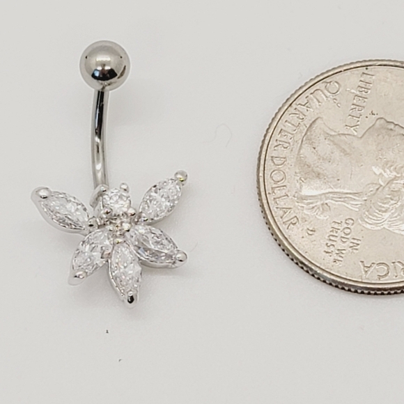 New Sterling Silver CZ Belly Button Navel Ring - Picture 1 of 4